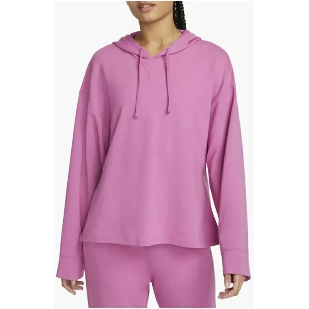 NWOT Nike Dry Fit Pink Yoga Women Fleece Hoodie Size LG Long Sleeves Sporty